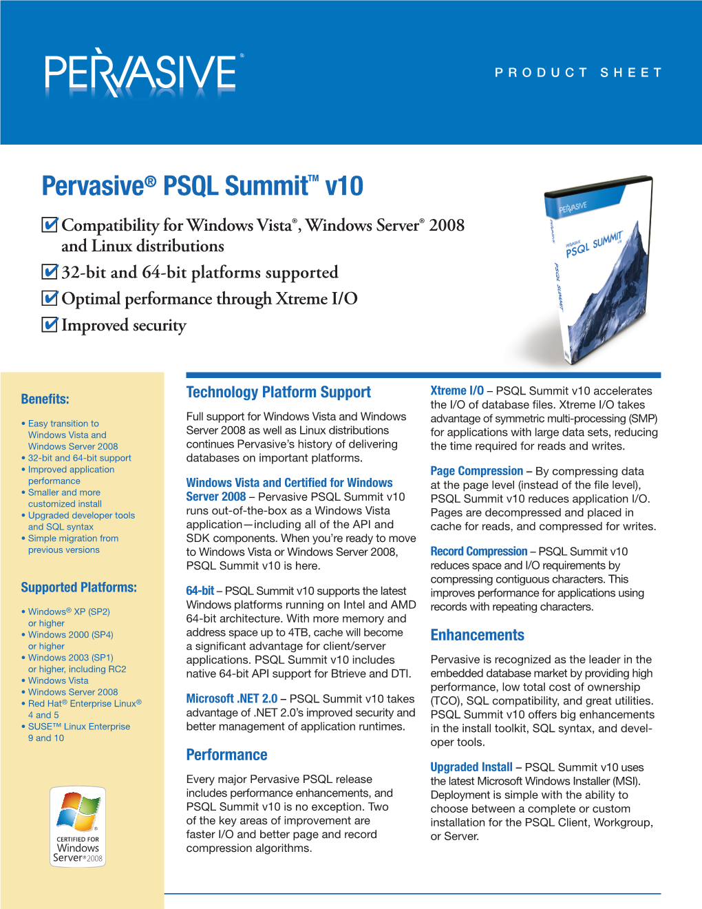 Pervasive® PSQL Summittm V10