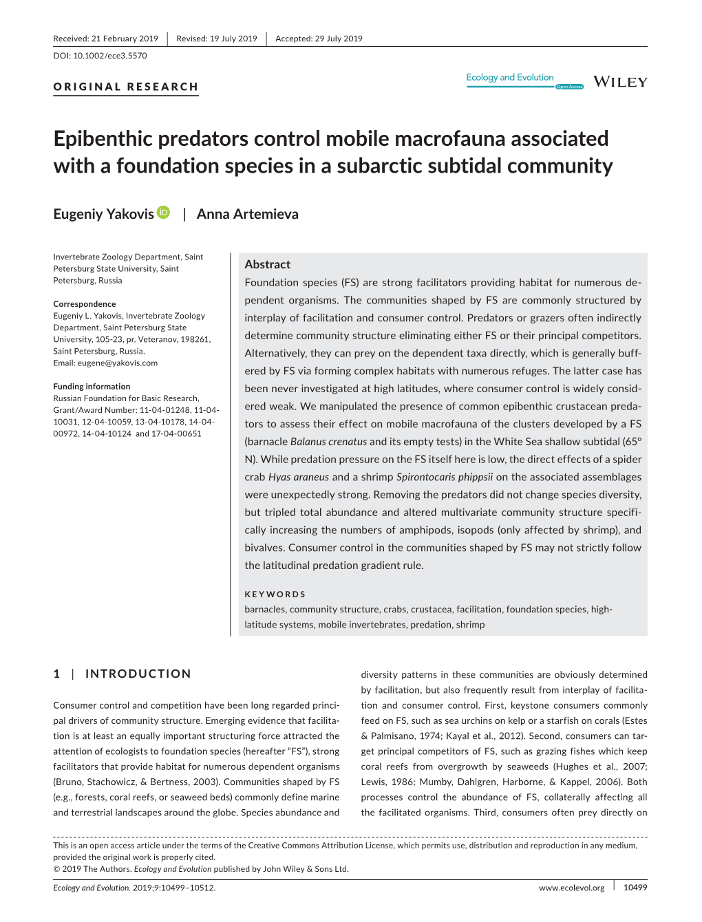 Epibenthic Predators Control Mobile Macrofauna Associated with a Foundation Species in a Subarctic Subtidal Community