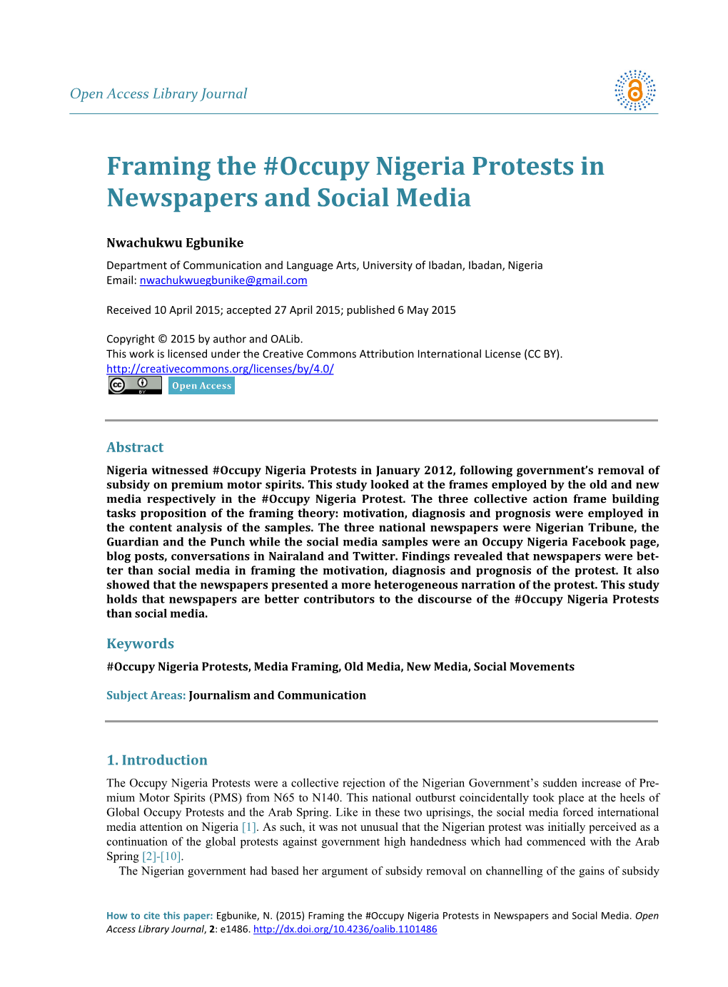 Framing the #Occupy Nigeria Protests in Newspapers and Social Media