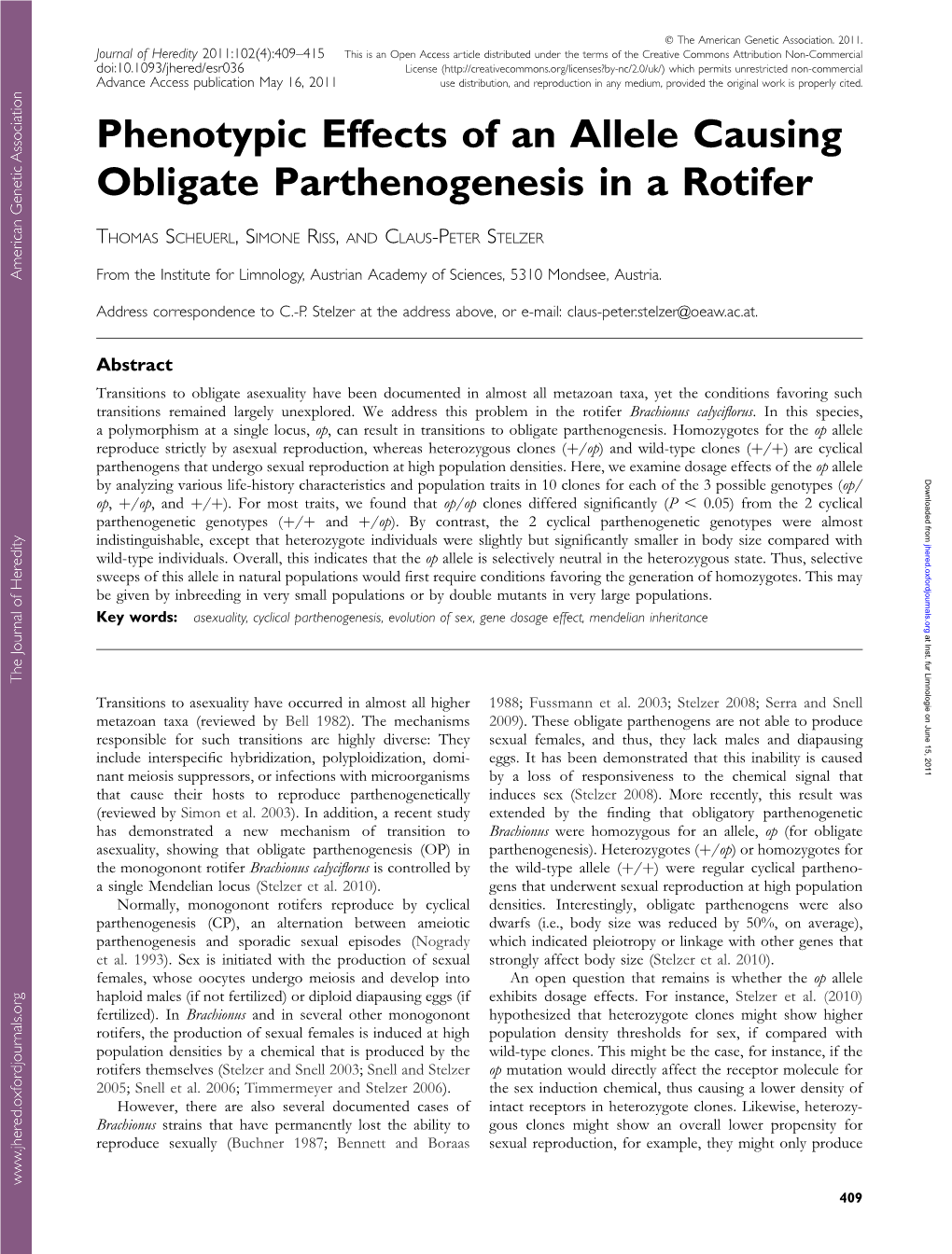 Phenotypic Effects of an Allele Causing Obligate Parthenogenesis in a Rotifer