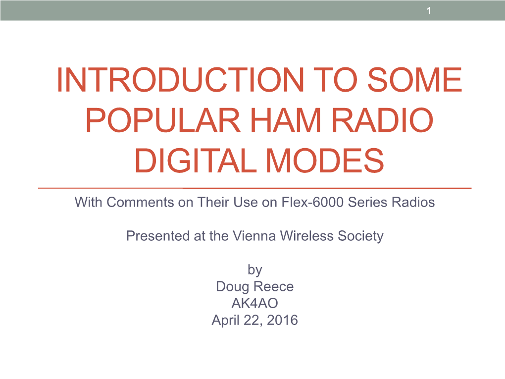 Introduction to Some Popular Ham Radio Digital Modes