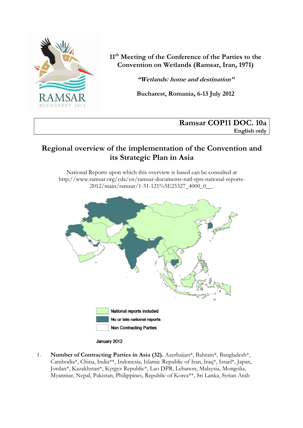 Ramsar COP11 DOC. 10A Regional Overview of the Implementation Of