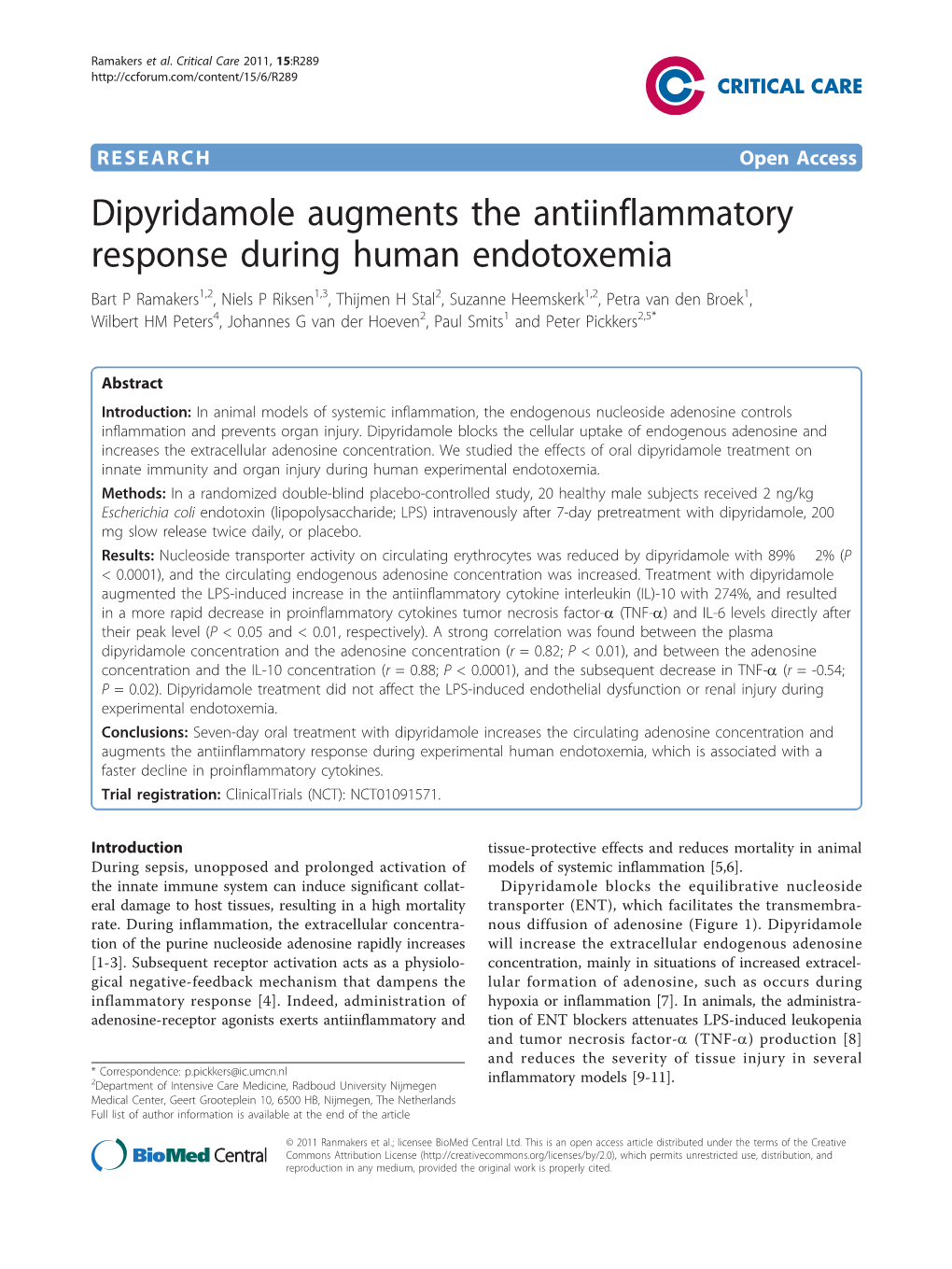 Dipyridamole Augments the Antiinflammatory Response During
