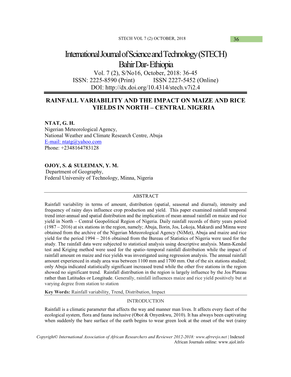 International Journal of Science and Technology (STECH) Bahir Dar- Ethiopia Vol