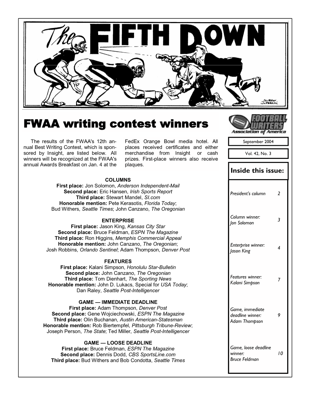 FWAA Writing Contest Winners