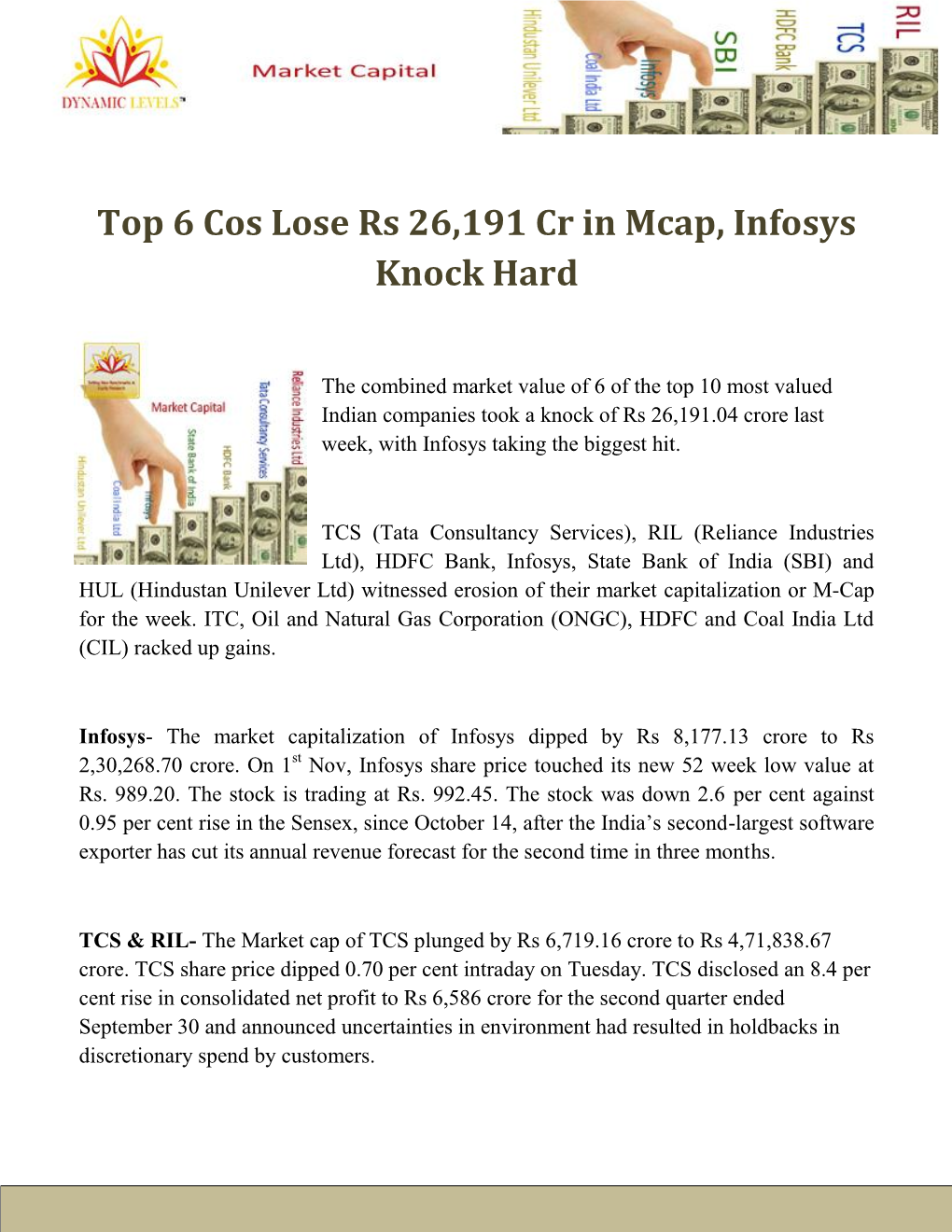 Top 6 Cos Lose Rs 26,191 Cr in Mcap, Infosys Knock Hard