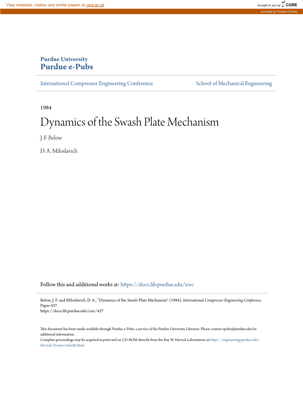 Dynamics of the Swash Plate Mechanism J