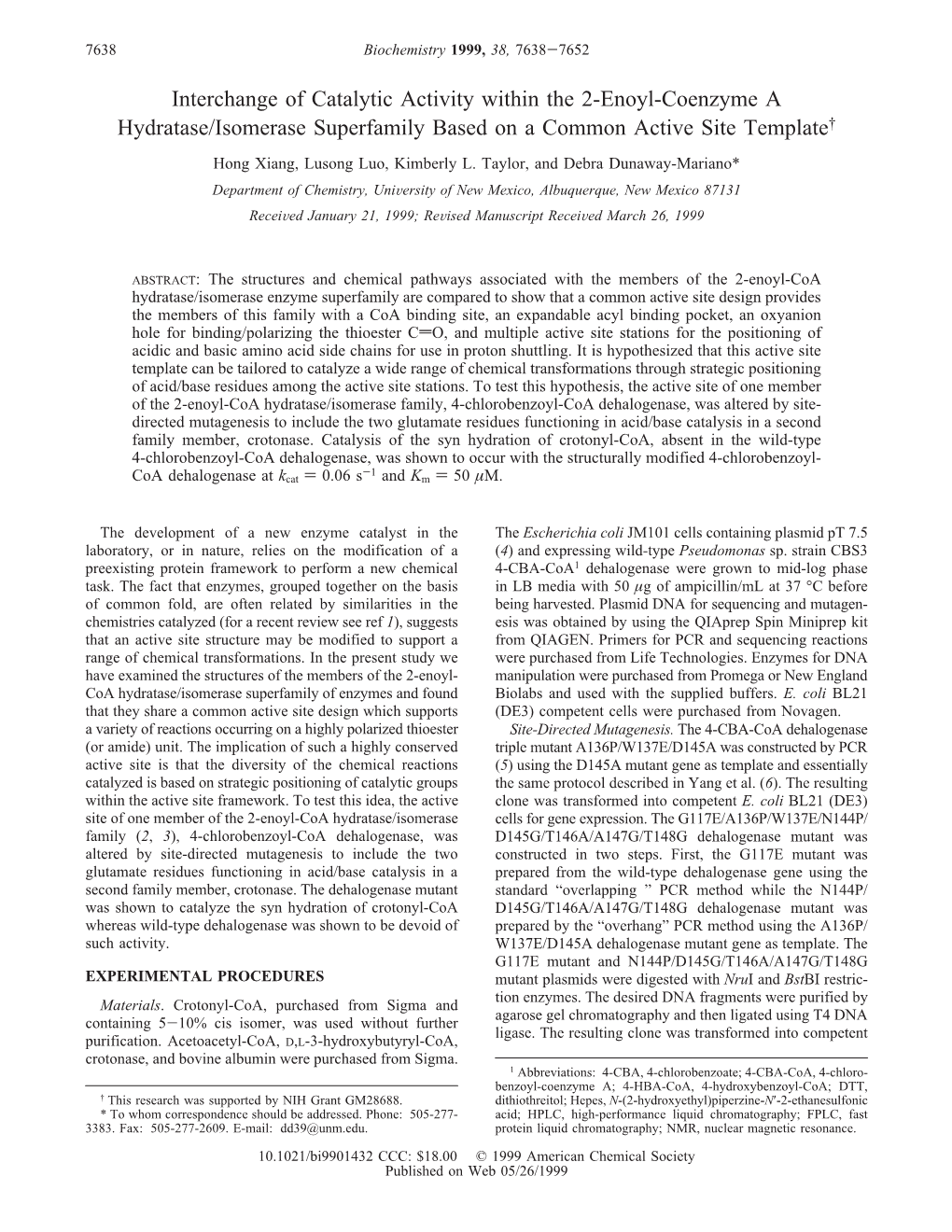 Interchange of Catalytic Activity Within The2-Enoyl-Coenzyme a Hydratase