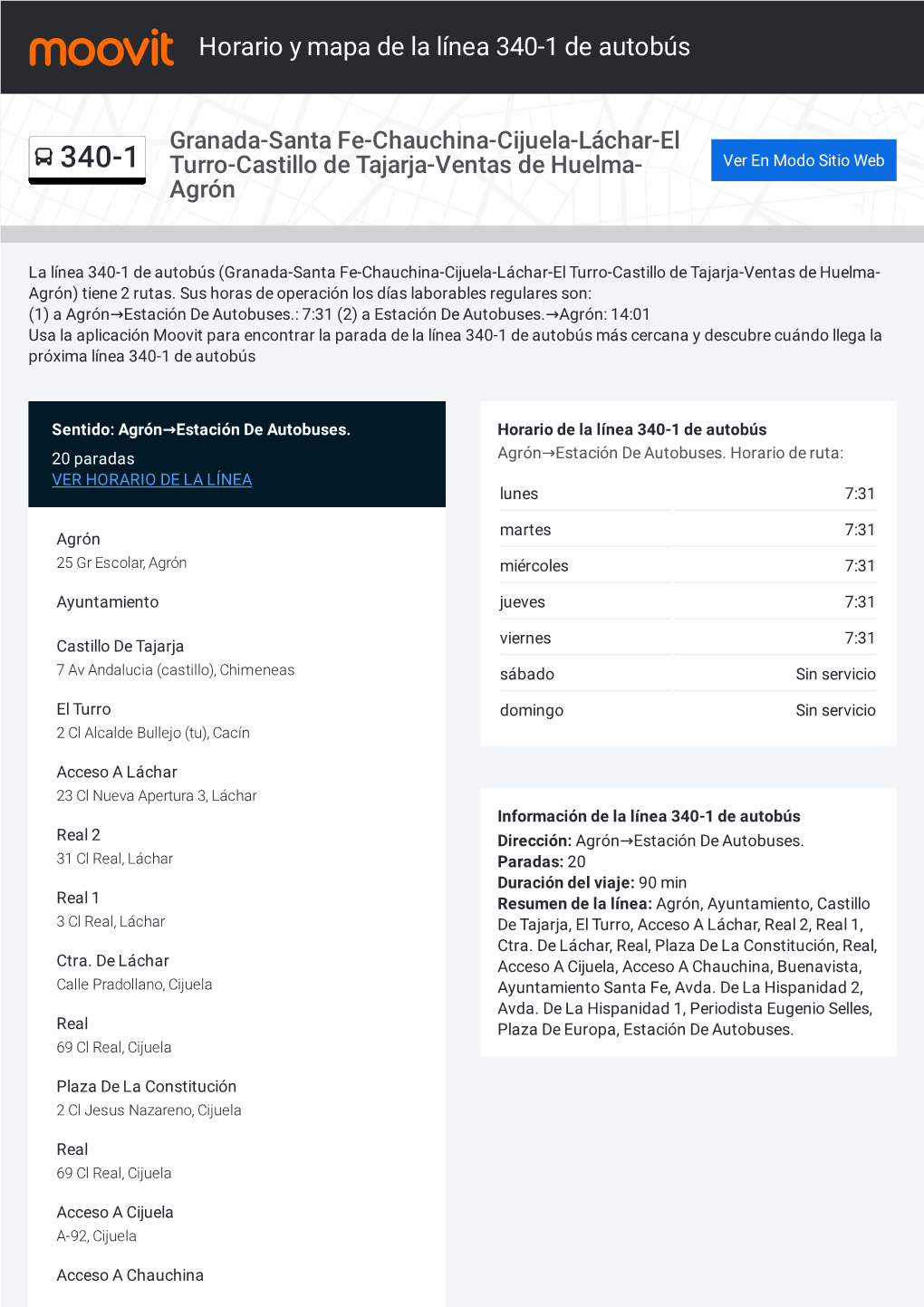 PDF: Horario De 340-1, Paradas Y Mapa