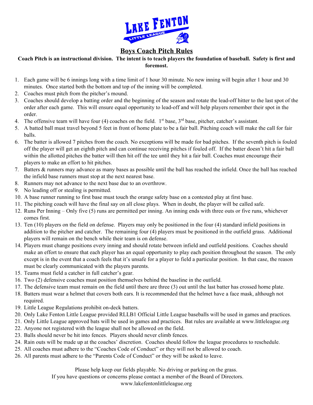 Boys Coach Pitch Rules Coach Pitch Is an Instructional Division