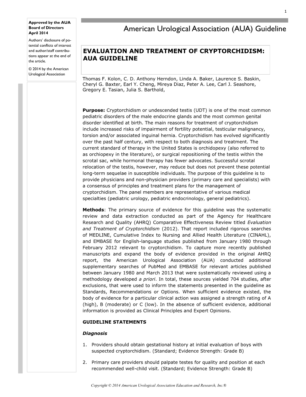 American Urological Association (AUA) Guideline