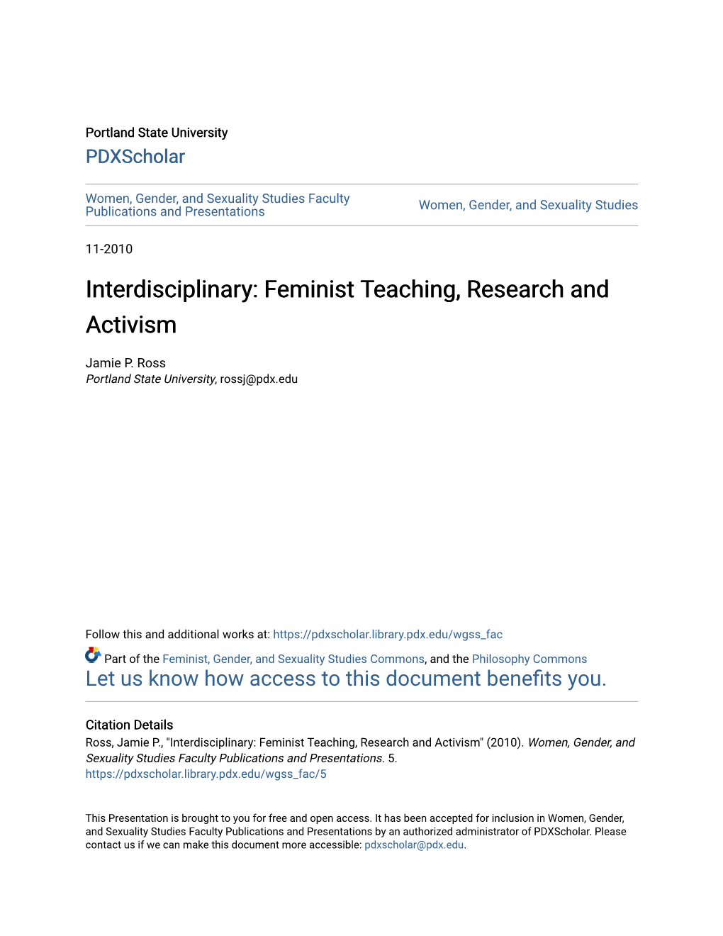 Interdisciplinary: Feminist Teaching, Research and Activism