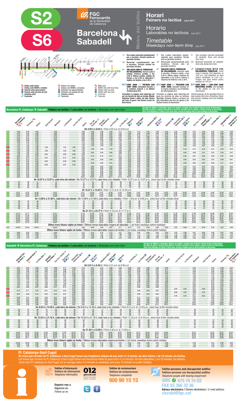 Horari Horario Timetable