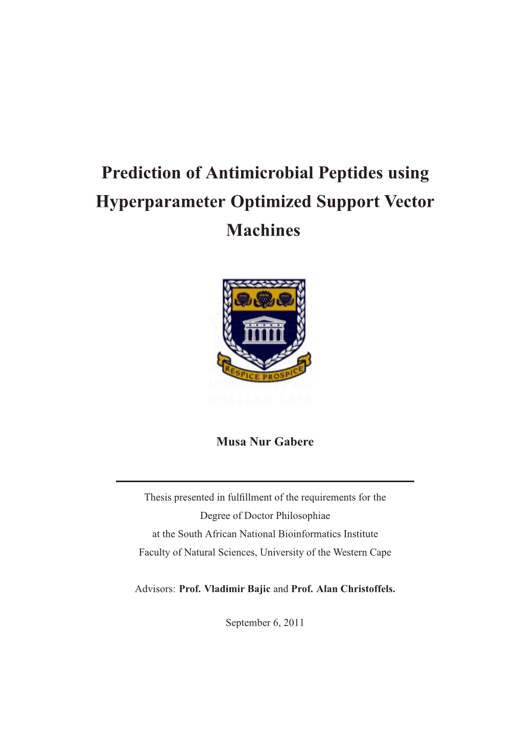 Prediction of Antimicrobial Peptides Using Hyperparameter Optimized Support Vector Machines