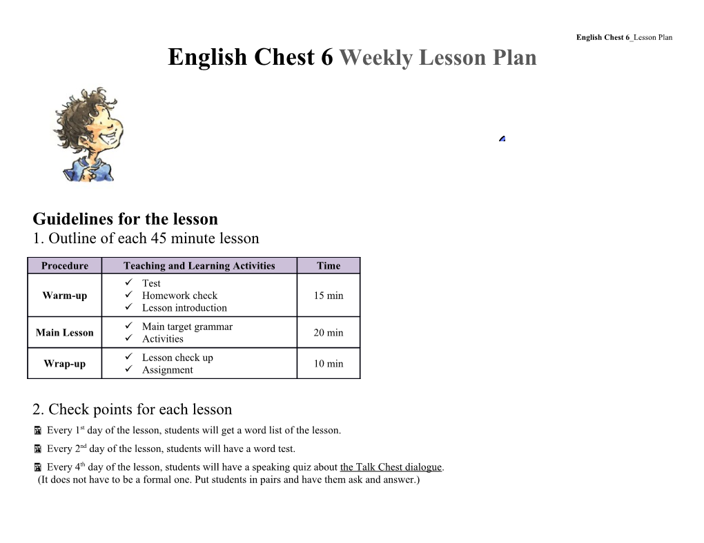 English Chest 6 Weekly Lesson Plan