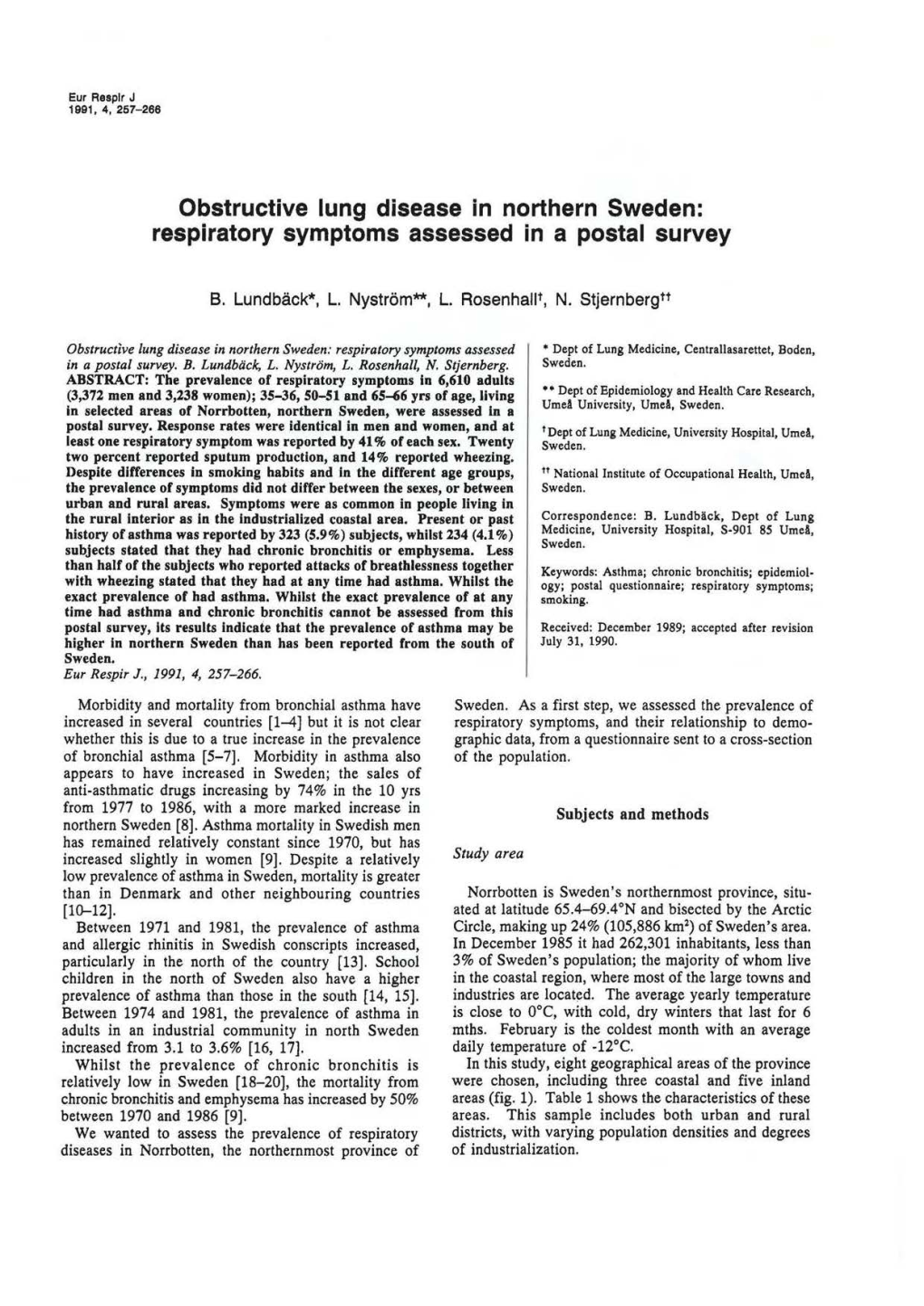 Obstructive Lung Disease in Northern Sweden: Respiratory Symptoms Assessed in a Postal Survey