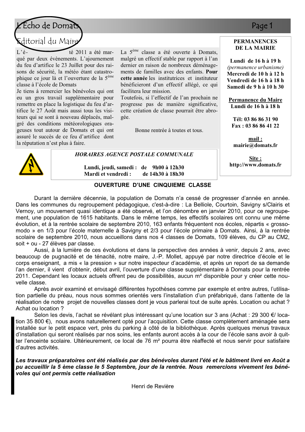 L'echo De Domats L'echo De Domats Page 1 Editorial Du Maire