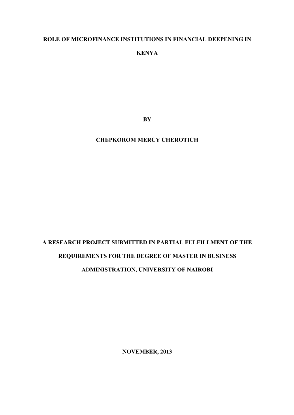 Role of Microfinance Institutions in Financial Deepening in Kenya