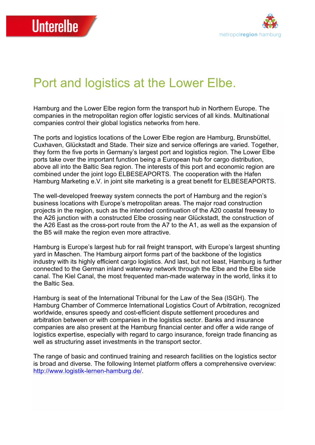 Port and Logistics at the Lower Elbe