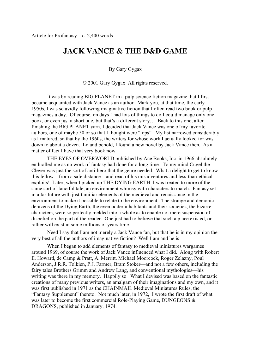 Jack Vance & the D&D Game