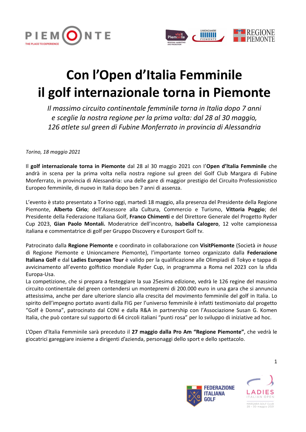 Con L'open D'italia Femminile Il Golf Internazionale Torna in Piemonte