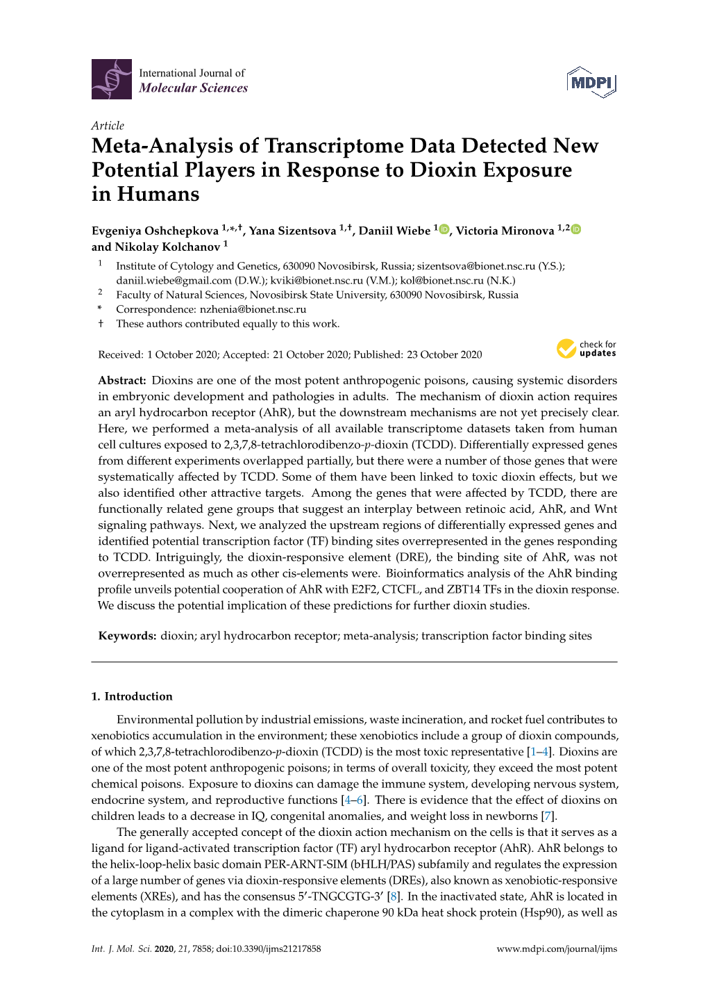 Meta-Analysis of Transcriptome Data Detected New Potential Players in Response to Dioxin Exposure in Humans