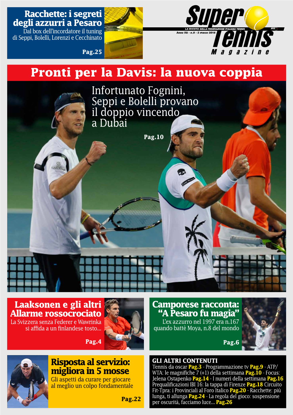 Racchette: I Segreti Degli Azzurri a Pesaro LA RIVISTA Dal Box Dell’Incordatore Il Tuning Anno XII - N.8 - 2 Marzo 2016 Di Seppi, Bolelli, Lorenzi E Cecchinato