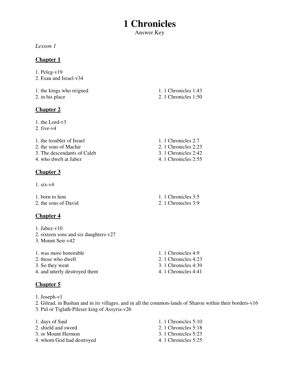 1 Chronicles Answer Key