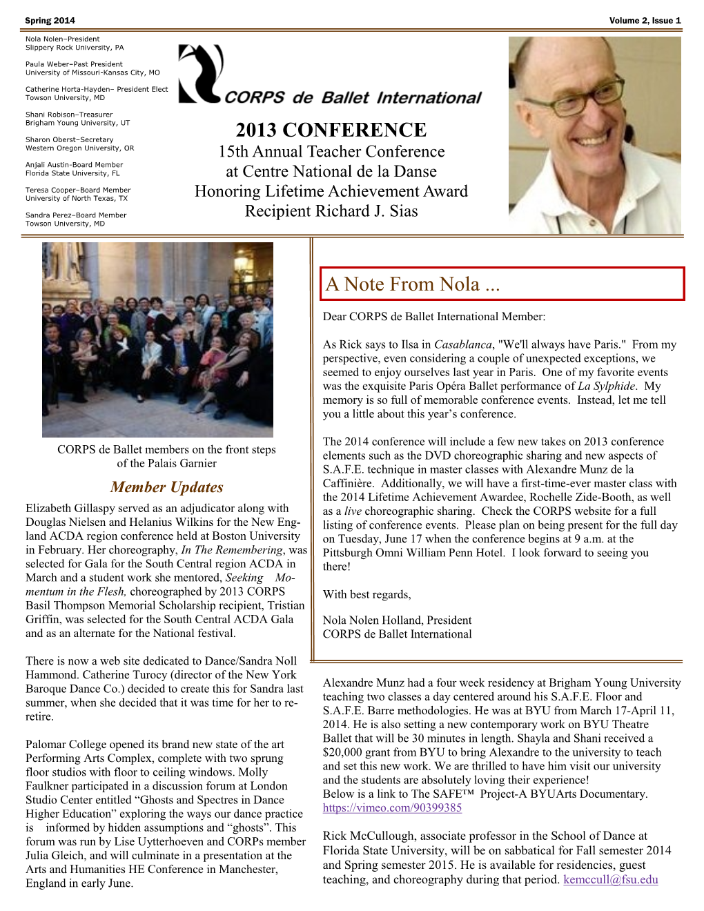 A Note from Nola ... 2013 CONFERENCE