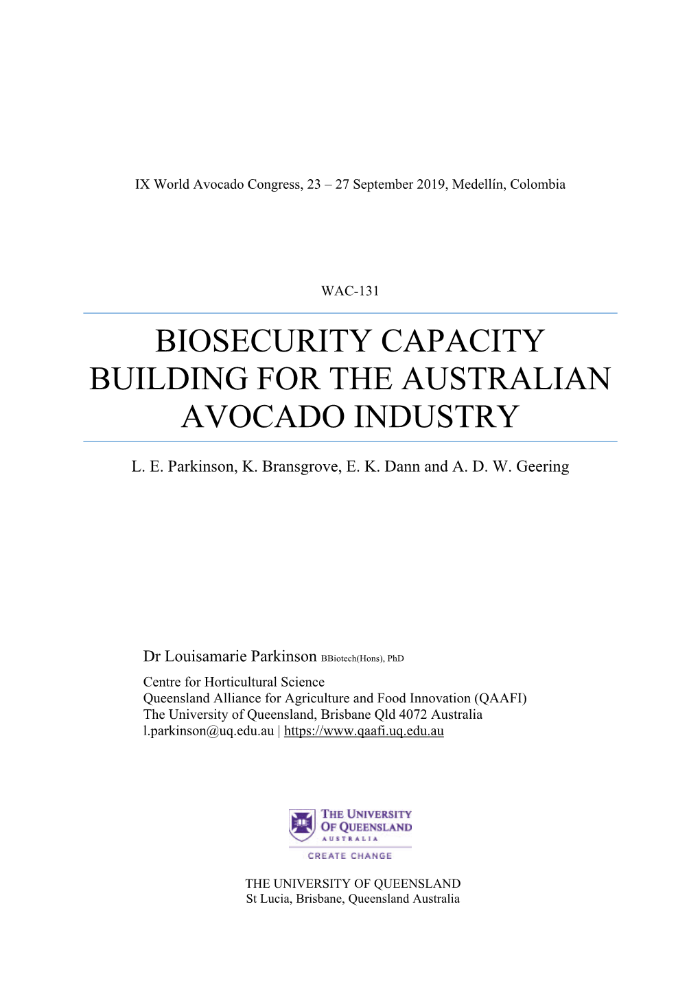 Biosecurity Capacity Building for the Australian Avocado Industry
