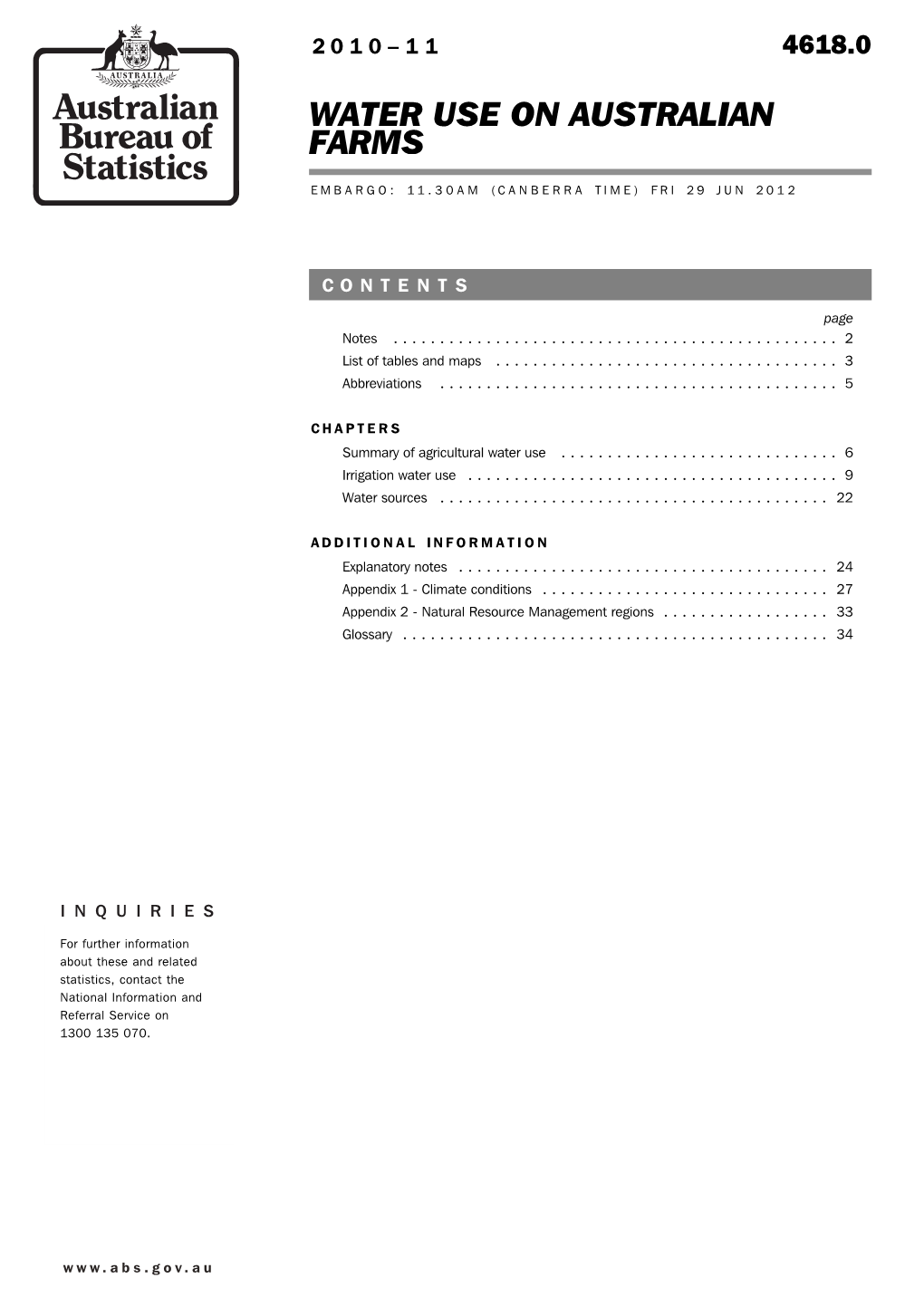 4618.0 Water Use on Australian Farms (2010-11)