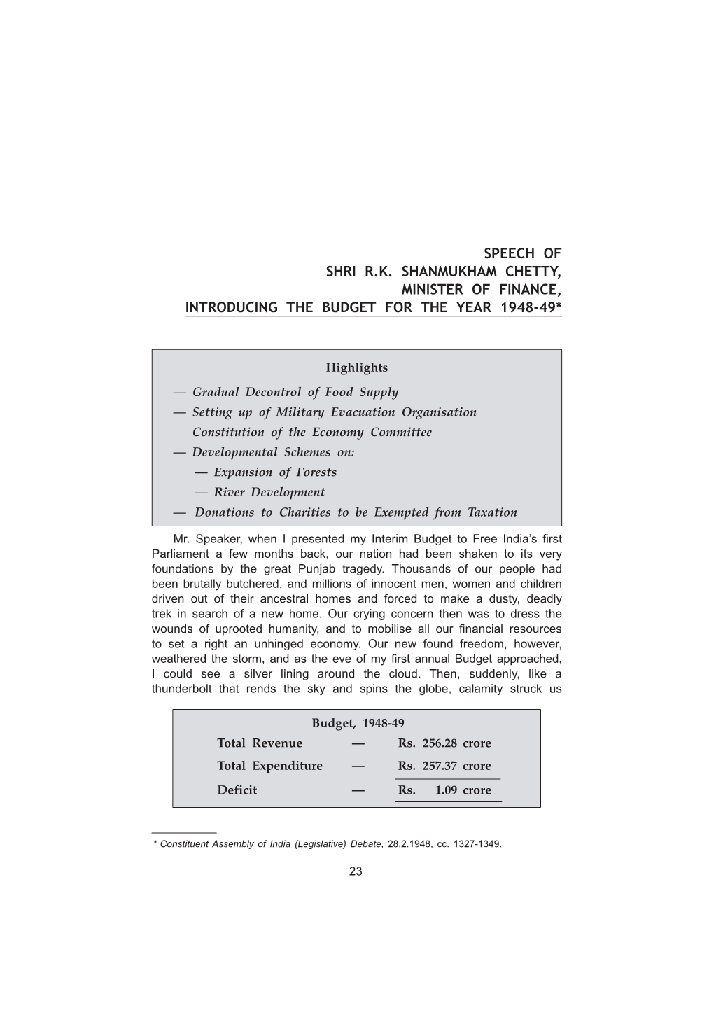 Final Budget Speech 28 February 1948-49