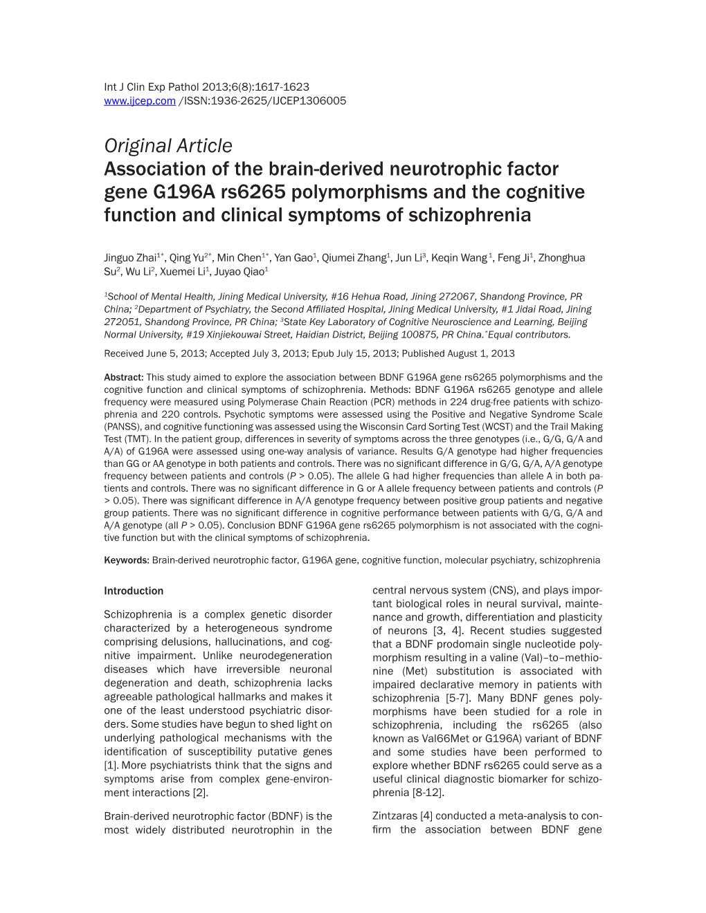 Original Article Association of the Brain-Derived Neurotrophic Factor