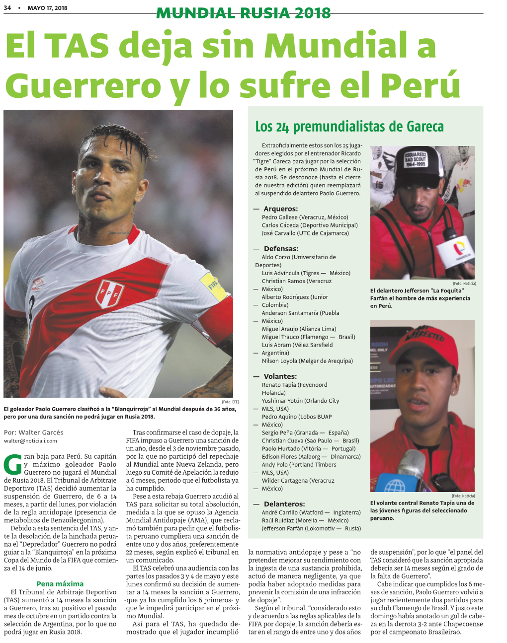 El TAS Deja Sin Mundial a Guerrero Y Lo Sufre El Perú Los 24 Premundialistas De Gareca