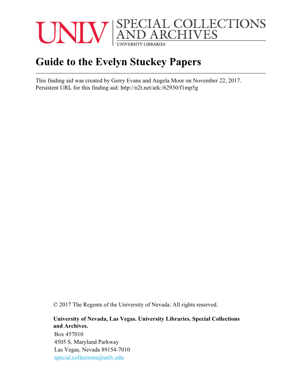 Guide to the Evelyn Stuckey Papers