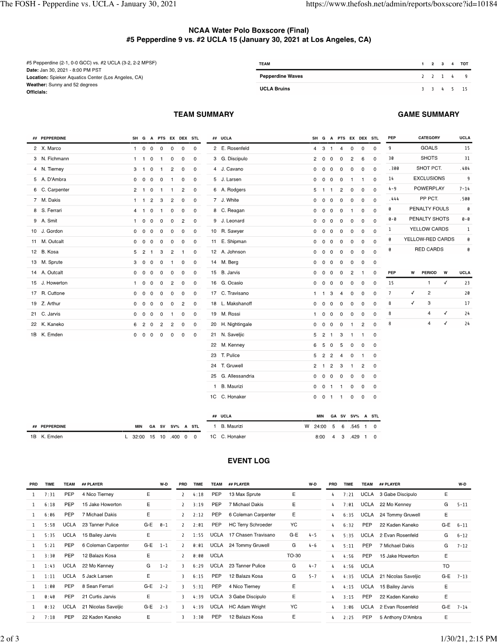 The FOSH - Pepperdine Vs