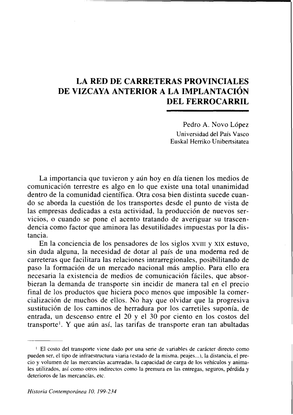 La Red De Carreteras Provinciales De Vizcaya Anterior a La Implantación Del Ferrocarril