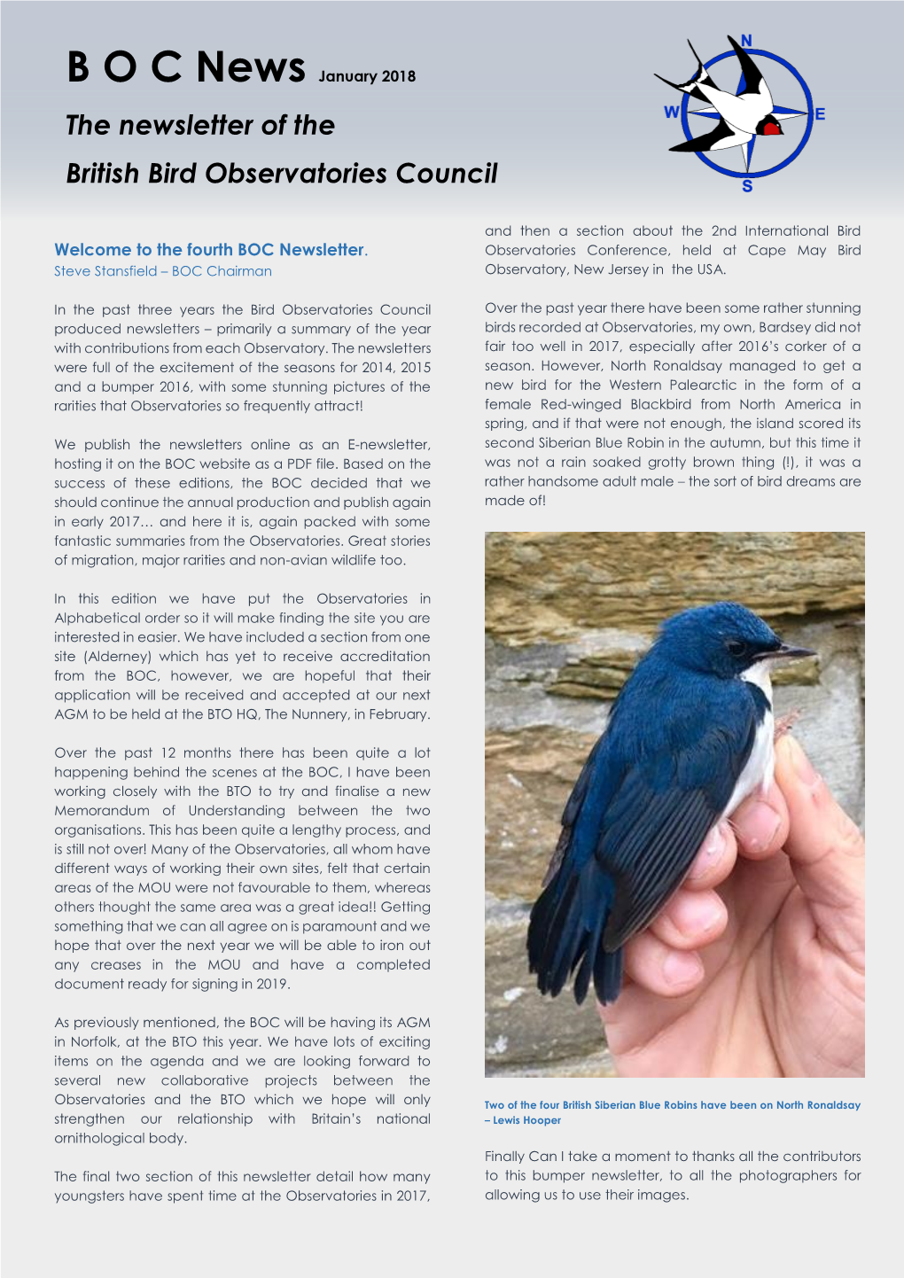 The Newsletter of the British Bird Observatories Council