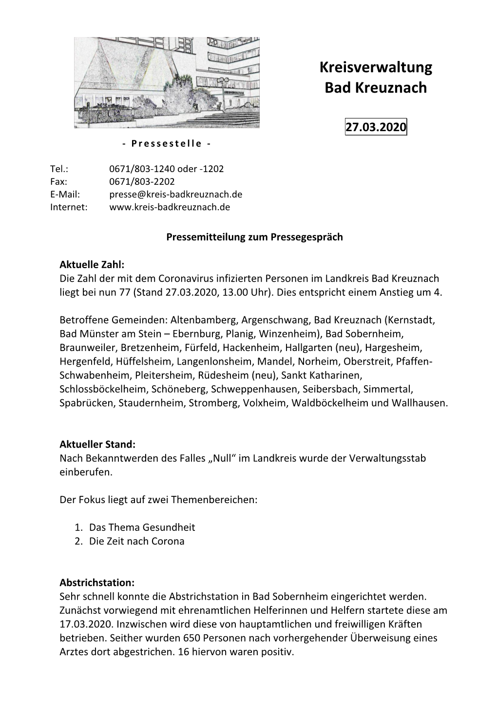 Kreisverwaltung Bad Kreuznach 27.03.2020