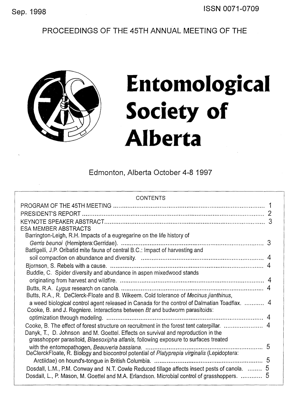 Proceedings of the Entomological Society of Alberta 1997