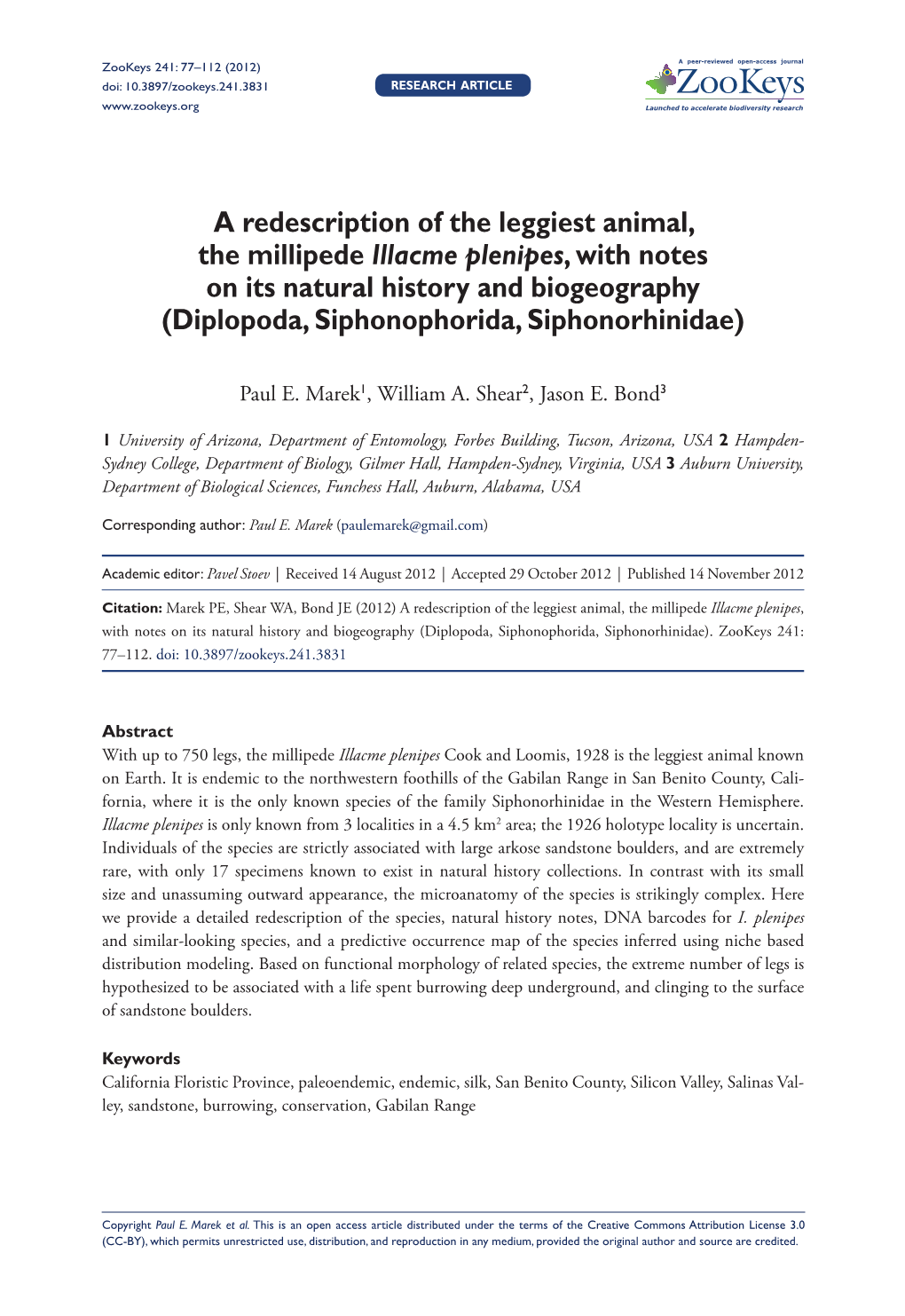 A Redescription of the Leggiest Animal, the Millipede