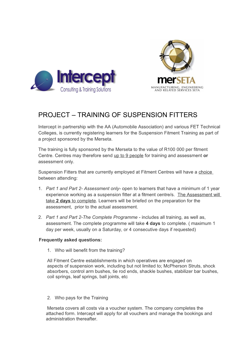 Project Training of Suspension Fitters