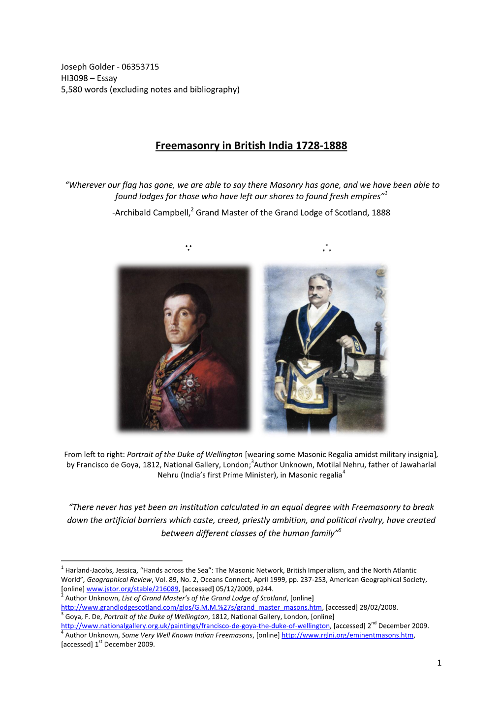 Freemasonry in British India 1728-1888