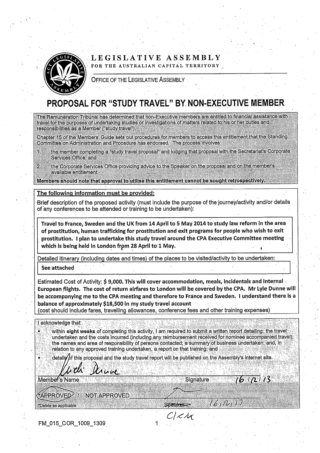 Proposal for "Study Travel" By, Non-Executive Member 6