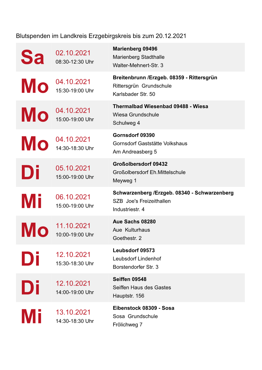 Mittelschule 15:00-19:00 Uhr Di Meyweg 1