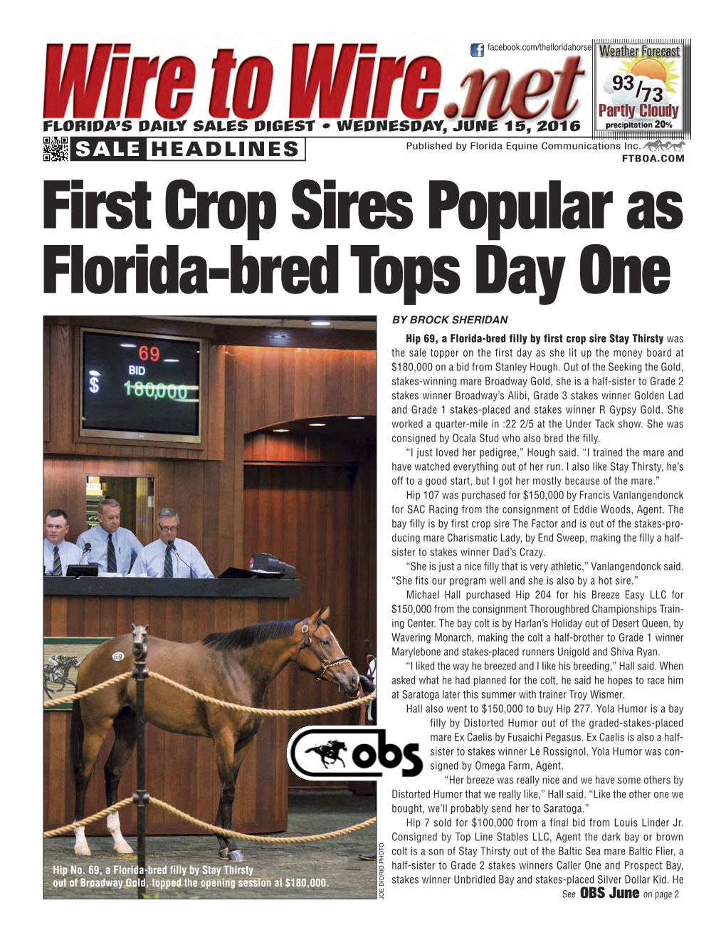 First Crop Sires Popular As Florida-Bred Tops Day One