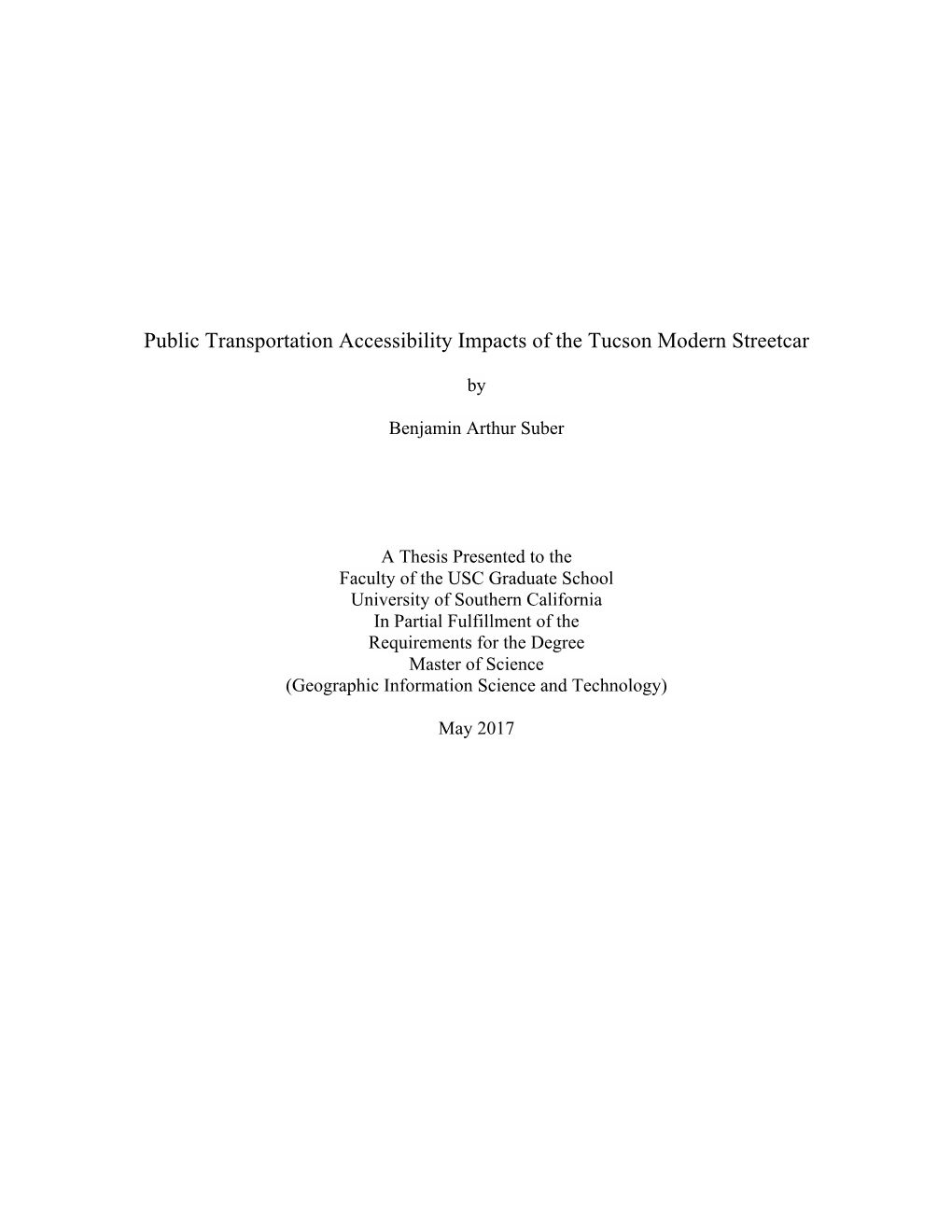 Public Transportation Accessibility Impacts of the Tucson Modern Streetcar