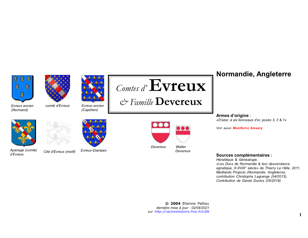 Comtes D' Evreux & Famille Devereux