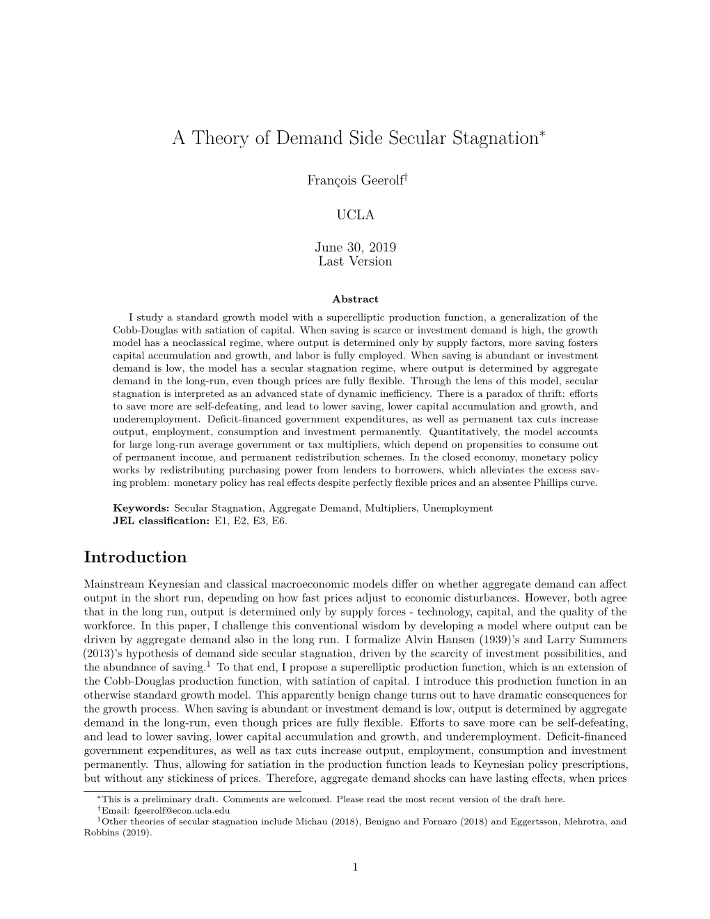 A Theory of Demand Side Secular Stagnation∗