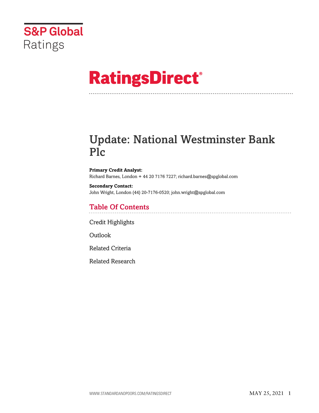 Update: National Westminster Bank Plc